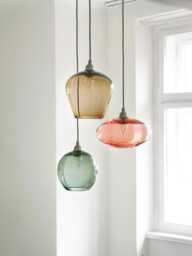 Colorful Pendant Lights. Mid Century Modern Hand Blown Glass 3-Light Cluster Pendant