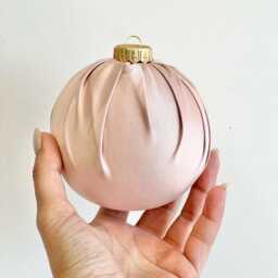 Handmade Satin Christmas Ball Ornament Apricot Pink Holiday Decor - thumbnail 2