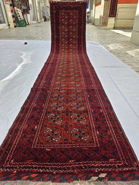 13 Ft Long Hallway Rug - Turkmen Vintage Handmade Wool Carpet - image 1