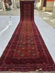 13 Ft Long Hallway Rug - Turkmen Vintage Handmade Wool Carpet - thumbnail 1