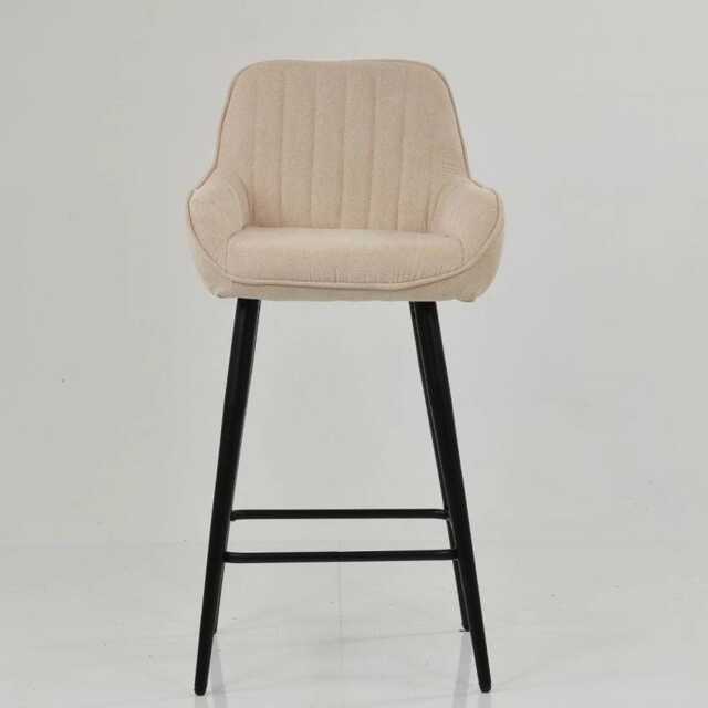 Cream Fabric Bar Stool With Backrest - Breakfast & Kitchen Stool, Contemporary Black Metal Base - image 1