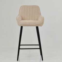 Cream Fabric Bar Stool With Backrest - Breakfast & Kitchen Stool, Contemporary Black Metal Base - thumbnail 1