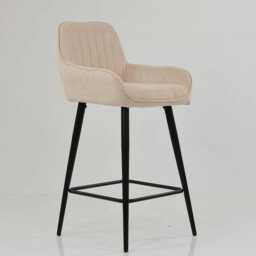 Cream Fabric Bar Stool With Backrest - Breakfast & Kitchen Stool, Contemporary Black Metal Base - thumbnail 2
