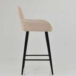 Cream Fabric Bar Stool With Backrest - Breakfast & Kitchen Stool, Contemporary Black Metal Base - thumbnail 3