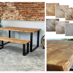Chi // Rustic Distressed Live Edge Dining Table & Bench - thumbnail 2