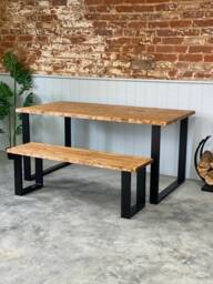 Chi // Rustic Distressed Live Edge Dining Table & Bench