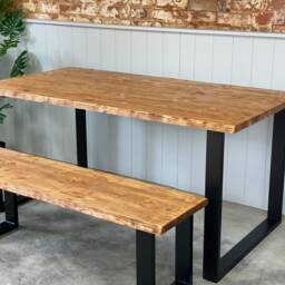 Chi // Rustic Distressed Live Edge Dining Table & Bench - thumbnail 3