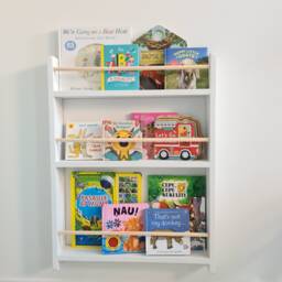 White Book Shelf For Kids, Nursery Bookcase, Floating Nursery Shelf Decor, Kids Shelf, With Rail, Montessori Bookshelf - thumbnail 3