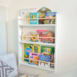 White Book Shelf For Kids, Nursery Bookcase, Floating Nursery Shelf Decor, Kids Shelf, With Rail, Montessori Bookshelf