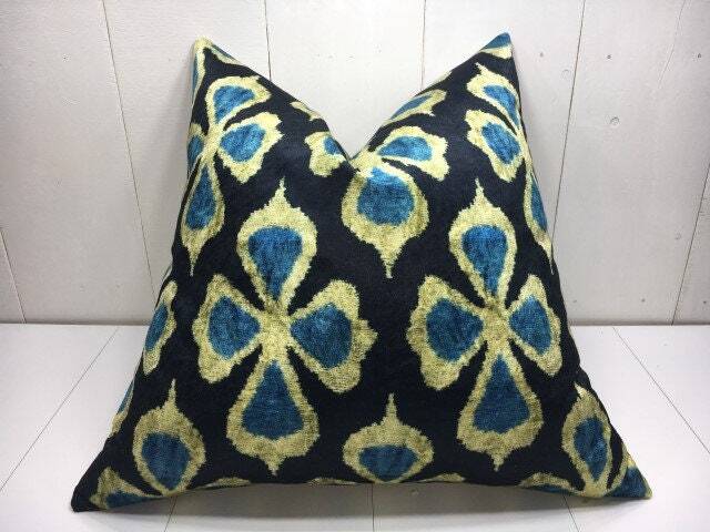 Silk Ikat Pillow Cover 24x24, Handwoven Accent Cushion - image 1