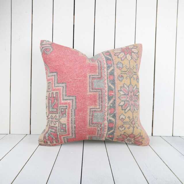 Turkish Kilim Pillow Cover 20x20 Pink Anatolian Throw - image 1