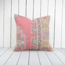 Turkish Kilim Pillow Cover 20x20 Pink Anatolian Throw - thumbnail 1
