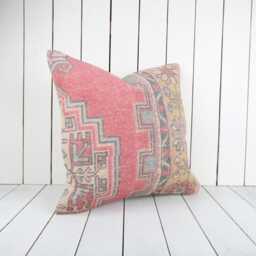 Turkish Kilim Pillow Cover 20x20 Pink Anatolian Throw - thumbnail 3