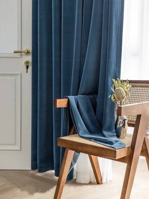 64 Colors, 928-51 A Pair Of Gray Blue Curtains , Living Room Curtains, Velvet Drapery Panels, Bedroom Custom Made - image 1