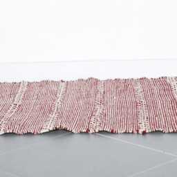 Minimalist Moroccan Red & White Striped Rug - 130x88cm Wool Handmade Berber Carpet - thumbnail 2