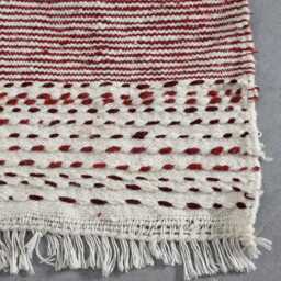 Minimalist Moroccan Red & White Striped Rug - 130x88cm Wool Handmade Berber Carpet - thumbnail 3