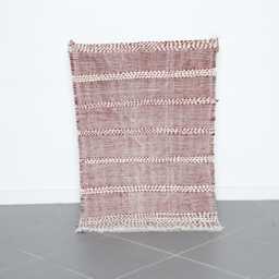 Minimalist Moroccan Red & White Striped Rug - 130x88cm Wool Handmade Berber Carpet - thumbnail 1