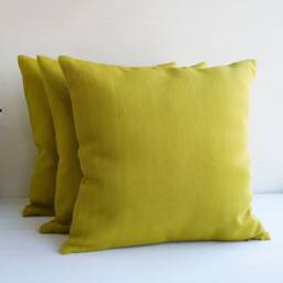Linen Pillowcase Set, Set Of 3 Throw Cushion Covers With Zipper, Handmade Chartreuse Pillow Shams, Lime Green Sofa - thumbnail 2