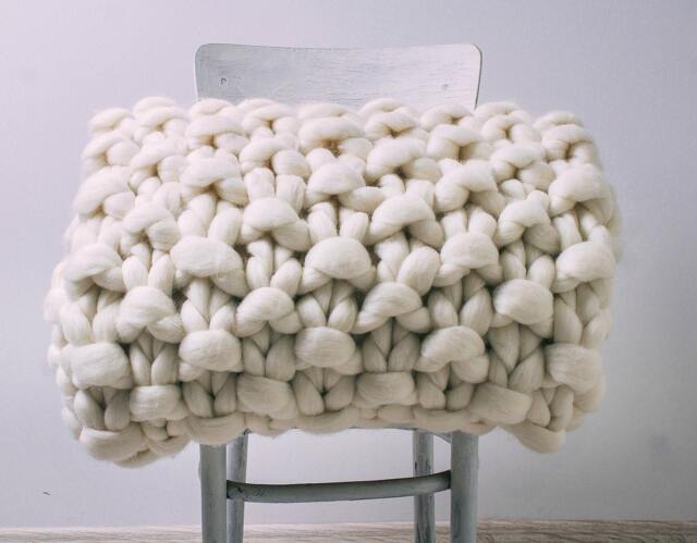 Chunky Knit Merino Wool Blanket, Super Soft, Cozy Throw - image 1