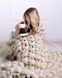 Chunky Knit Merino Wool Blanket, Super Soft, Cozy Throw - thumbnail 2
