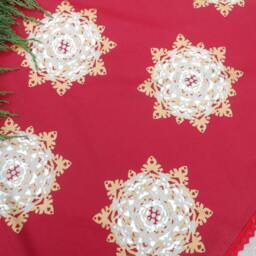 Red Christmas Tree Skirt Snowflakes Fabric Xmas Holiday Decor Swedish Ornament Snowflake - thumbnail 3