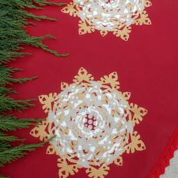 Red Christmas Tree Skirt Snowflakes Fabric Xmas Holiday Decor Swedish Ornament Snowflake - thumbnail 4
