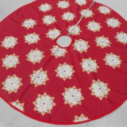 Red Christmas Tree Skirt Snowflakes Fabric Xmas Holiday Decor Swedish Ornament Snowflake - thumbnail 2