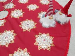 Red Christmas Tree Skirt Snowflakes Fabric Xmas Holiday Decor Swedish Ornament Snowflake