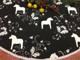 Swedish Dala Horse Christmas Tree Skirt Handmade Linen Burlap - thumbnail 1