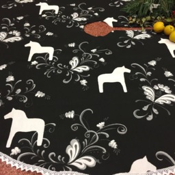 Swedish Dala Horse Christmas Tree Skirt Handmade Linen Burlap - thumbnail 2