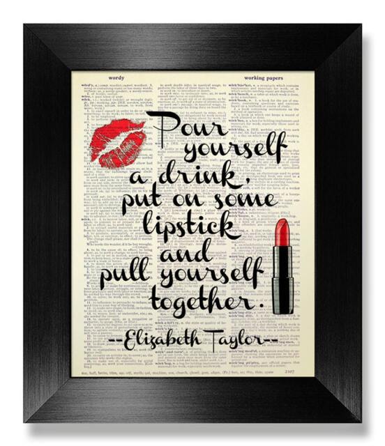 Bedroom Quote Poster Wall Art Quote Decor Dorm Girl Room Decor, Lipstick Art, Lips Print, Book Page Kiss Poster, Black Red