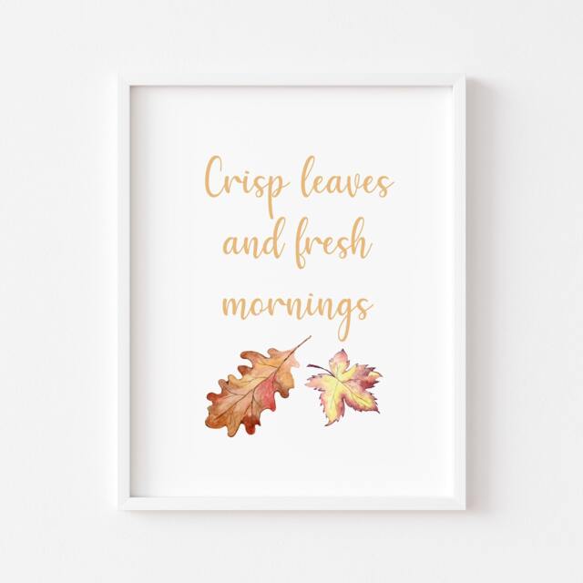 Beige Brown Autumn Leaves Print Crisp Fall Home Decor - Unframed - image 1