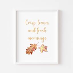 Beige Brown Autumn Leaves Print Crisp Fall Home Decor - Unframed - thumbnail 1