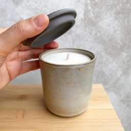 Handmade Soy Candle in Ceramic Jar With Lid, Minimalist Scandinavian Home Decor - thumbnail 3