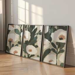Minimal Floral Botanical Wall Art Posters - Neutral Green Beige Set Of 3 - thumbnail 3