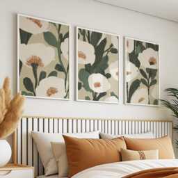 Minimal Floral Botanical Wall Art Posters - Neutral Green Beige Set Of 3 - thumbnail 2