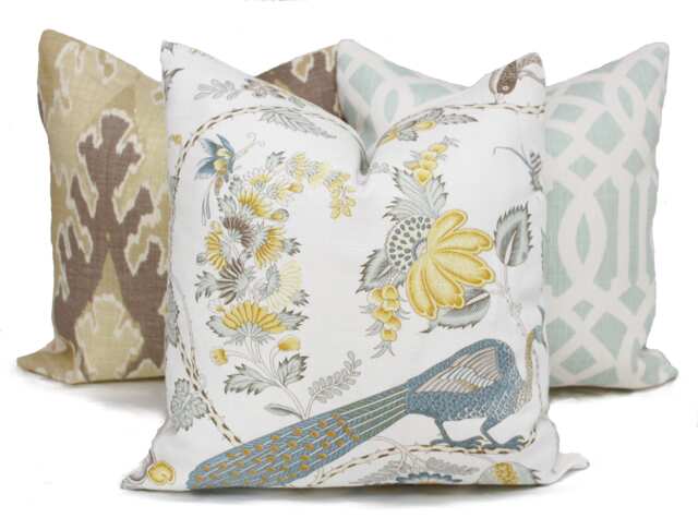 Schumacher Citron Campagne Pillow Cover Yellow & Gray - image 1