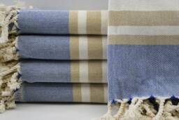 "Turkish Towel, Blue & Beige Peshtemal, Bohemian Towel, 40""x70"