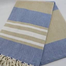 "Turkish Towel, Blue & Beige Peshtemal, Bohemian Towel, 40""x70" - thumbnail 3