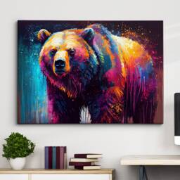 Bear Animal Abstract Oil Painting Splatter Modern Paint Style Wall Art Framed Canvas Poster Print, Home/Office Room Decor Gifts - thumbnail 1