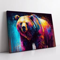 Bear Animal Abstract Oil Painting Splatter Modern Paint Style Wall Art Framed Canvas Poster Print, Home/Office Room Decor Gifts - thumbnail 2