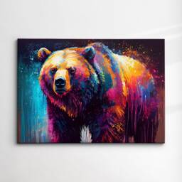 Bear Animal Abstract Oil Painting Splatter Modern Paint Style Wall Art Framed Canvas Poster Print, Home/Office Room Decor Gifts - thumbnail 3