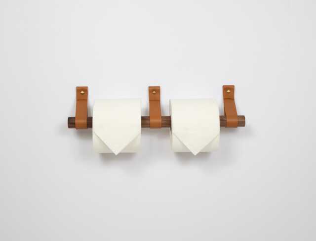 Rustic Double Toilet Paper Holder Leather & Wood Wall Mount - image 1