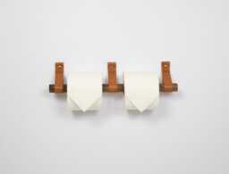 Rustic Double Toilet Paper Holder Leather & Wood Wall Mount