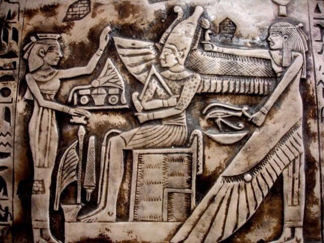 Egyptian Wall Decor God Osiris, Nephthys & Priest Antique Reproduction - image 1