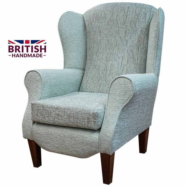 Handmade Wingback Armchair Aqua Floral Bloomsbury Fabric - image 1