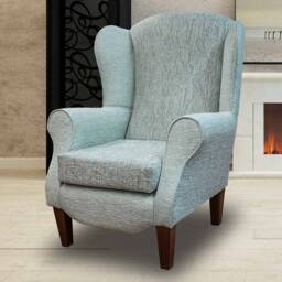 Handmade Wingback Armchair Aqua Floral Bloomsbury Fabric - thumbnail 3