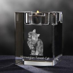Norwegian Forest Cat, Crystal Candlestick With Souvenir, Decoration, Limited Edition, Collection - thumbnail 2