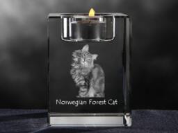 Norwegian Forest Cat, Crystal Candlestick With Souvenir, Decoration, Limited Edition, Collection