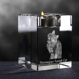 Norwegian Forest Cat, Crystal Candlestick With Souvenir, Decoration, Limited Edition, Collection - thumbnail 3